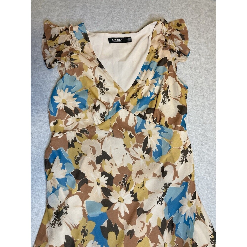lauren ralph lauren Dress Sz 12 Black Label Floral V Neck Flowy Classic Spring - Picture 2 of 16